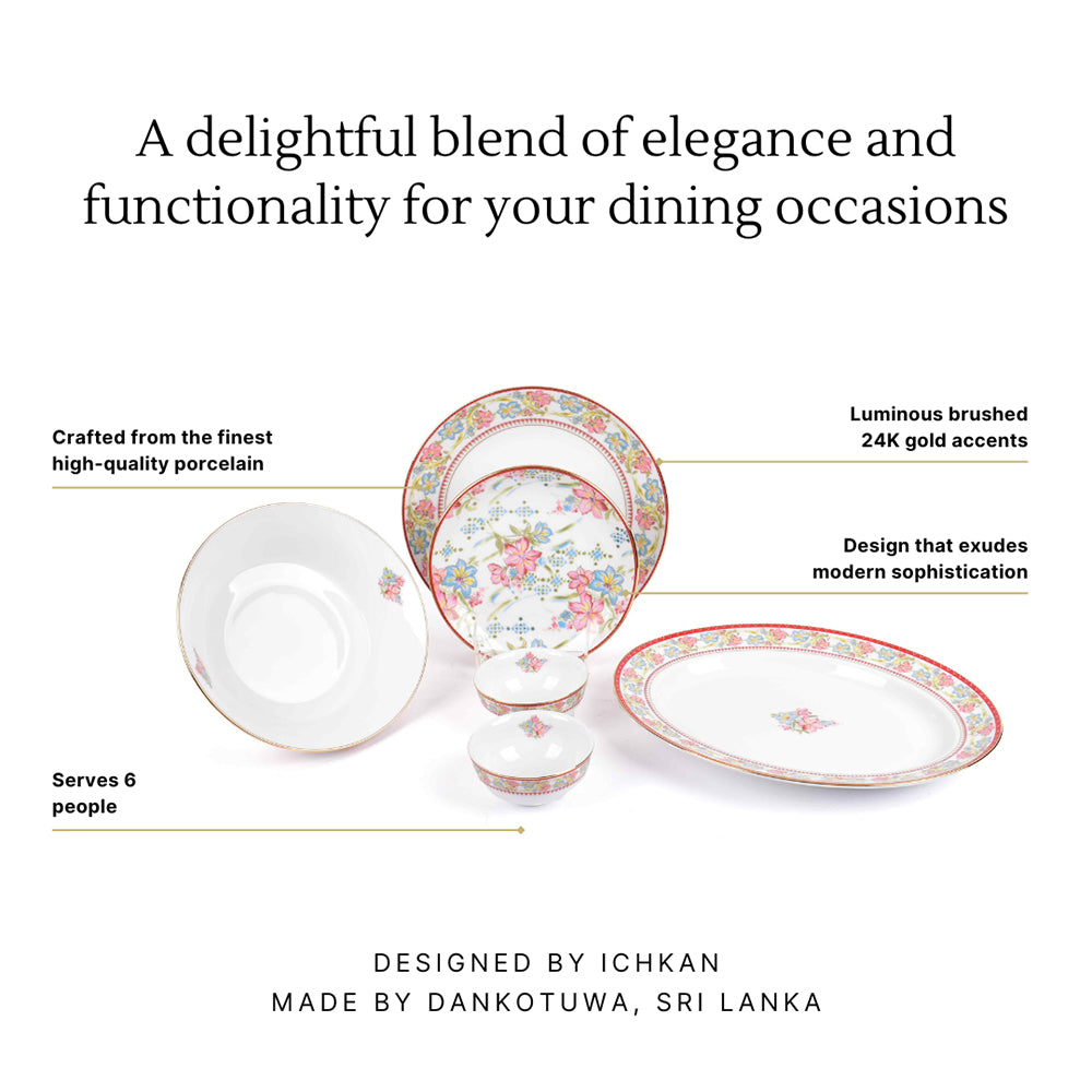 21 pc Dinner set | Red | Floral Crest ICHKAN by Day To Day