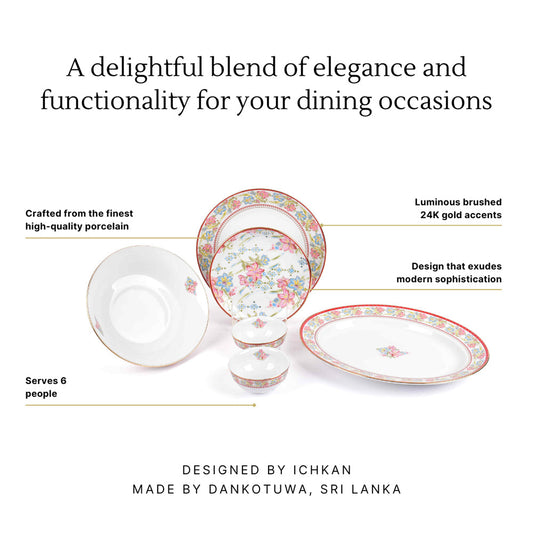21 pc Dinner set | Red | Floral Crest ICHKAN by Day To Day