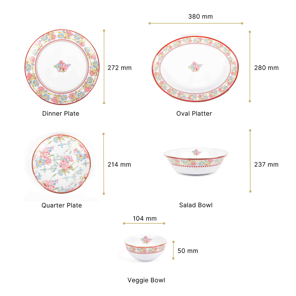 21 pc Dinner set | Red | Floral Crest ICHKAN by Day To Day