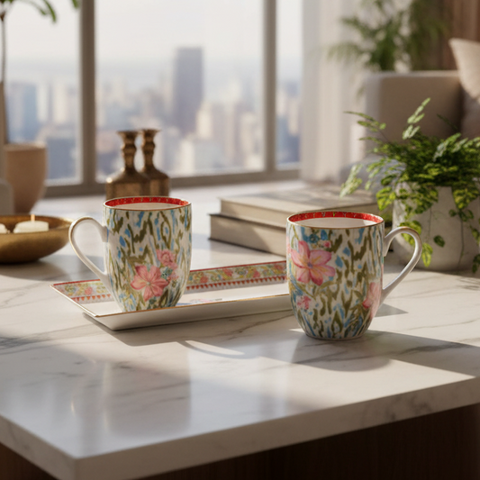 Coffee Mug and Snack Platter Combo - Gift Box | Red | Floral Crest ICHKAN by Day To Day