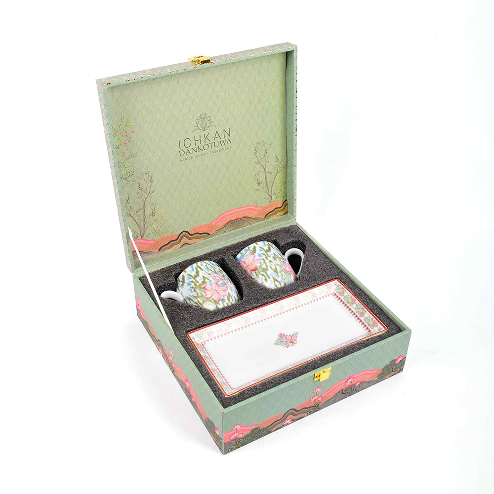 Coffee Mug and Snack Platter Combo - Gift Box | Red | Floral Crest ICHKAN by Day To Day