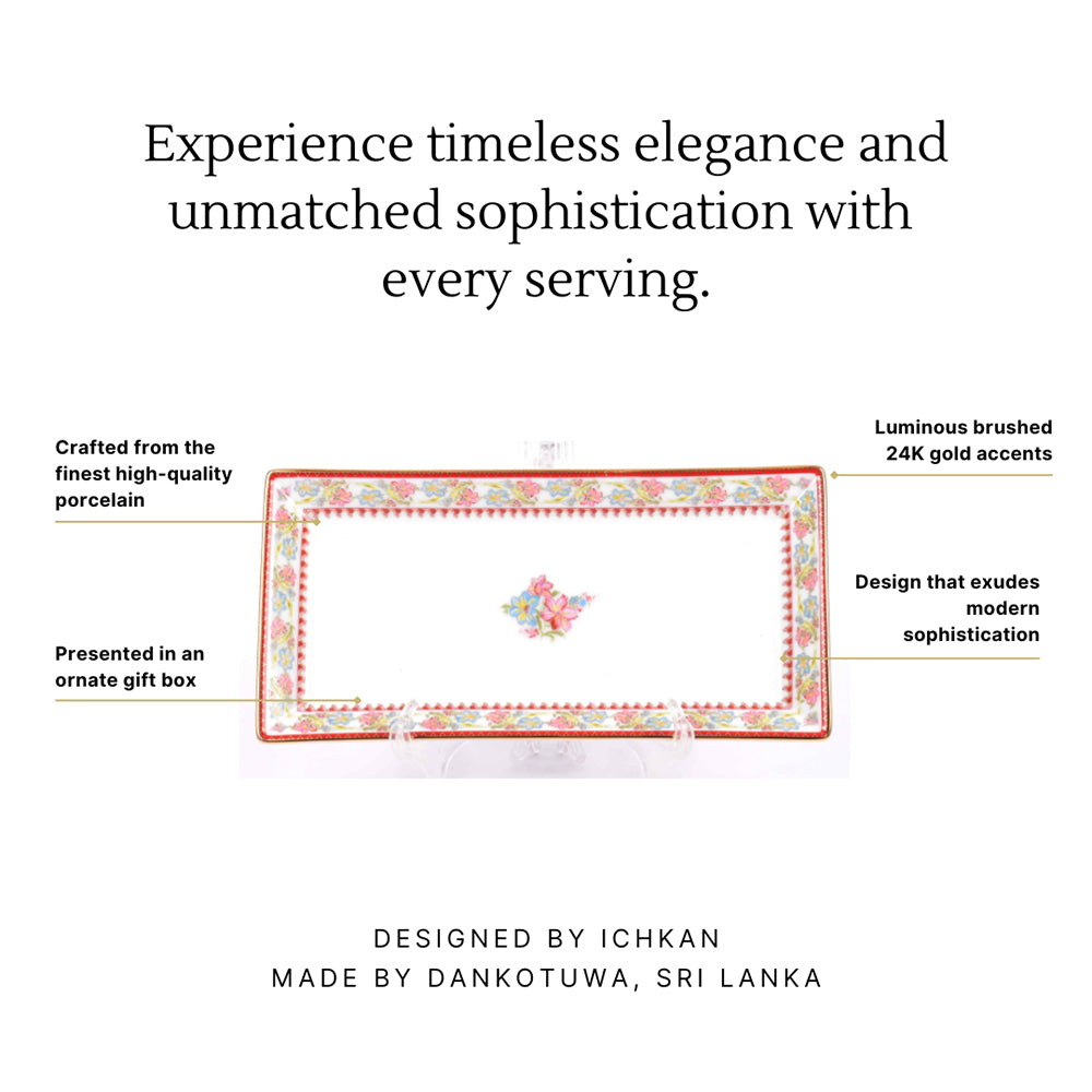 Rectangle Snack Tray/Platter Small | Red | Floral Crest ICHKAN by Day To Day