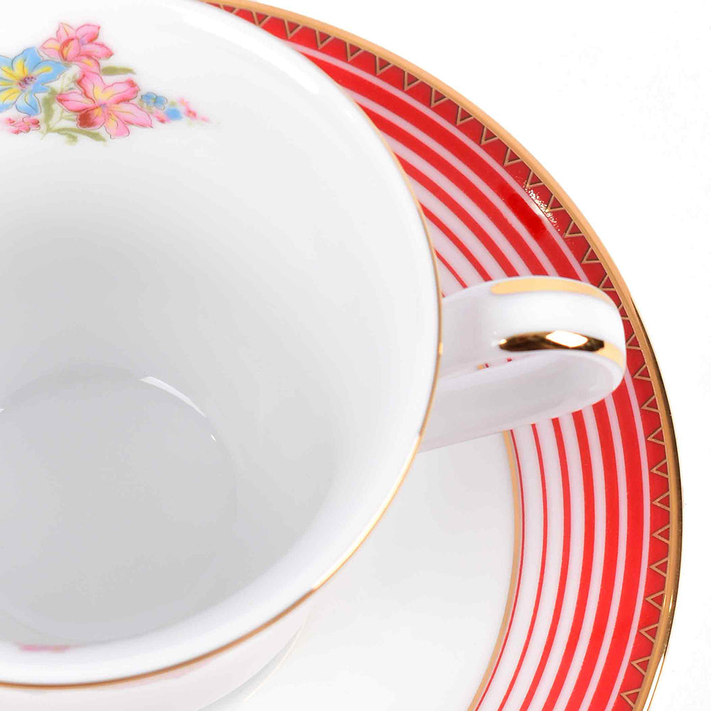 Tea Cup and Saucer Set 12 Pcs | Red | Floral Crest ICHKAN by Day To Day