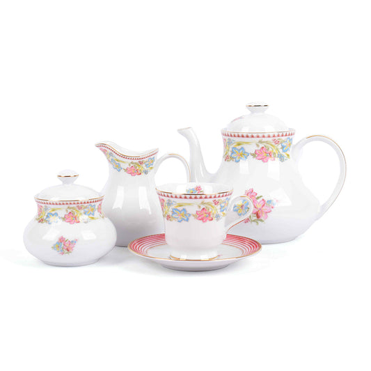 Tea Set 17 Pcs | Red | Floral Crest ICHKAN by Day To Day