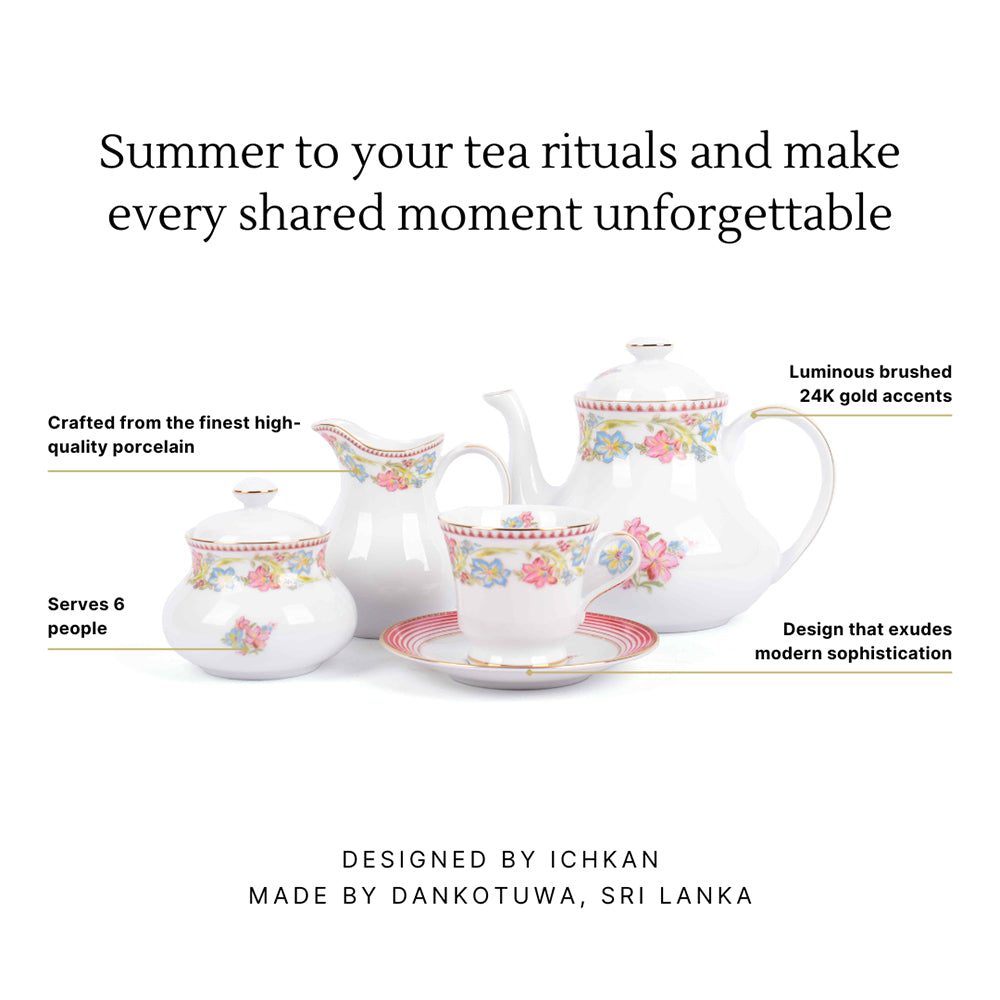 Tea Set 17 Pcs | Red | Floral Crest ICHKAN by Day To Day