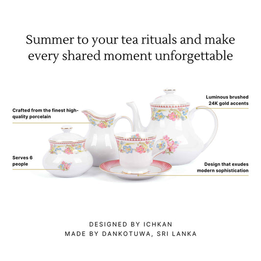 Tea Set 17 Pcs | Red | Floral Crest ICHKAN by Day To Day