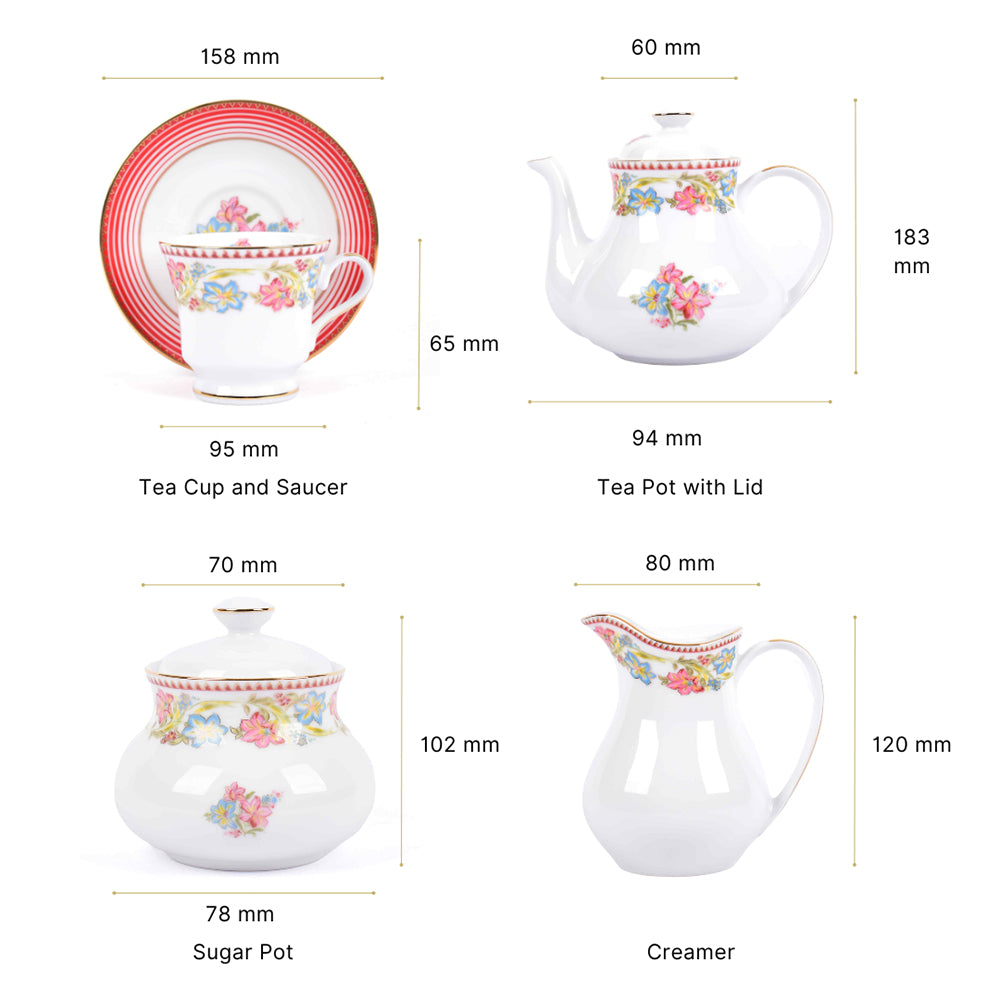 Tea Set 17 Pcs | Red | Floral Crest ICHKAN by Day To Day