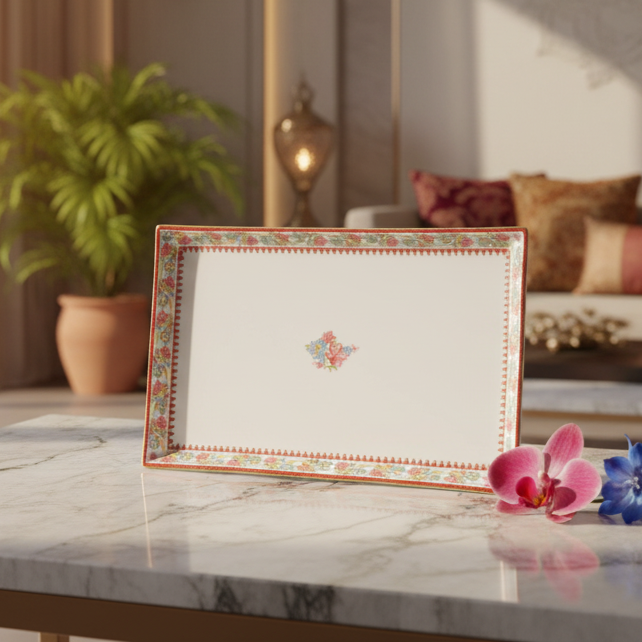 Rectangle Snack Tray/Platter Large | Red | Floral Crest ICHKAN by Day To Day