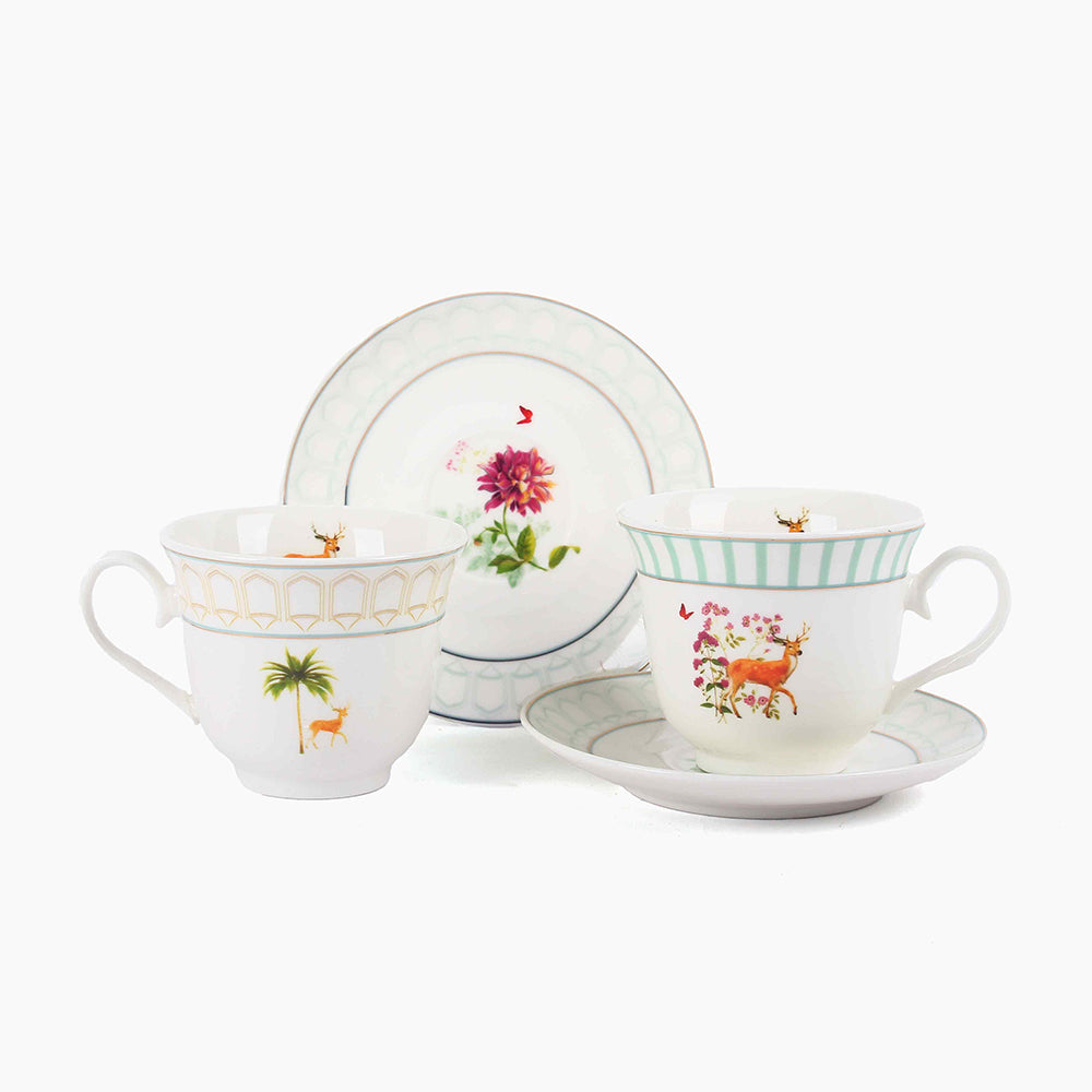 Tea Cup and Saucer Set 12 Pcs | Forest Glory | Ichkan Roots