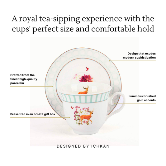 Tea Cup and Saucer Set 12 Pcs | Forest Glory | Ichkan Roots