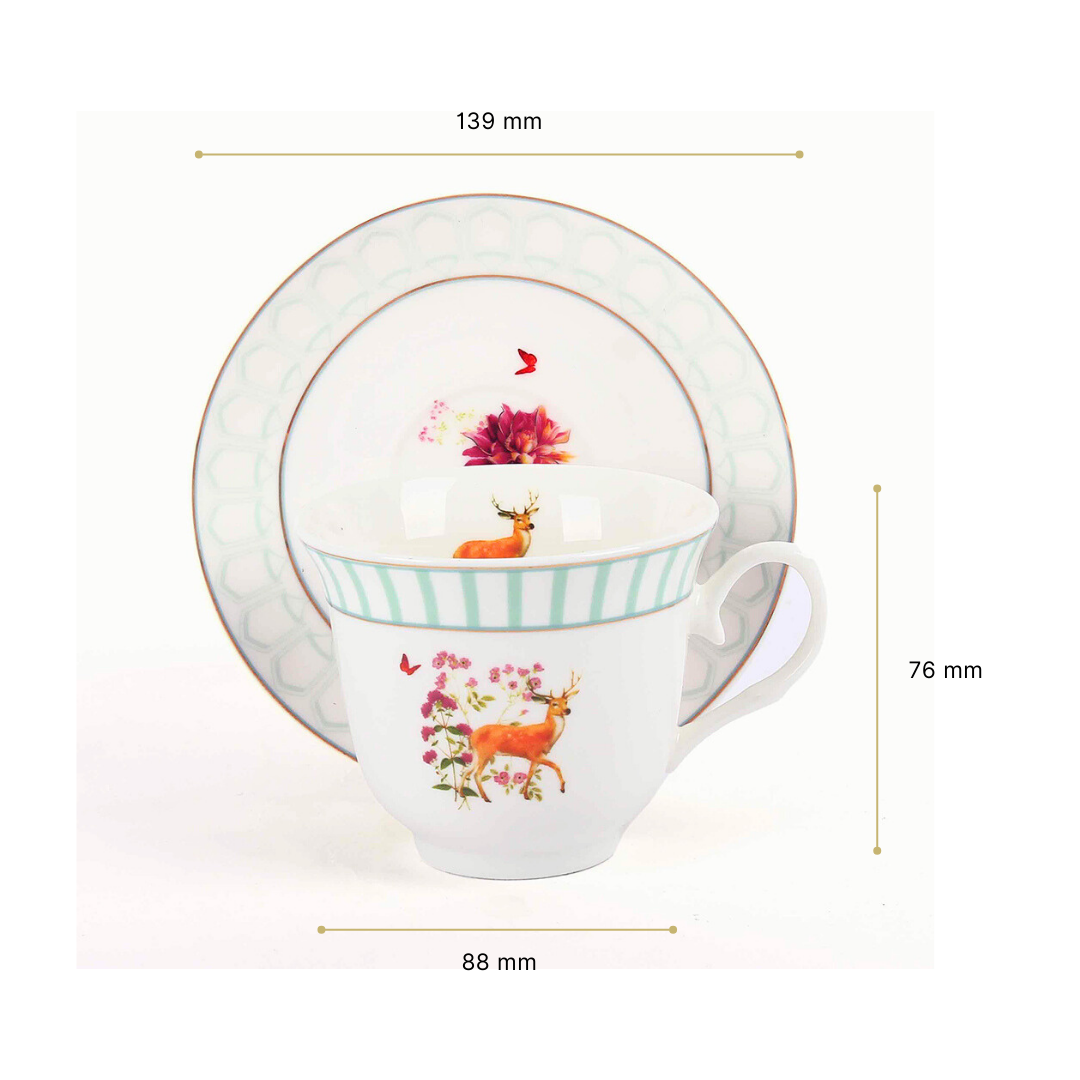 Tea Cup and Saucer Set 12 Pcs | Forest Glory | Ichkan Roots