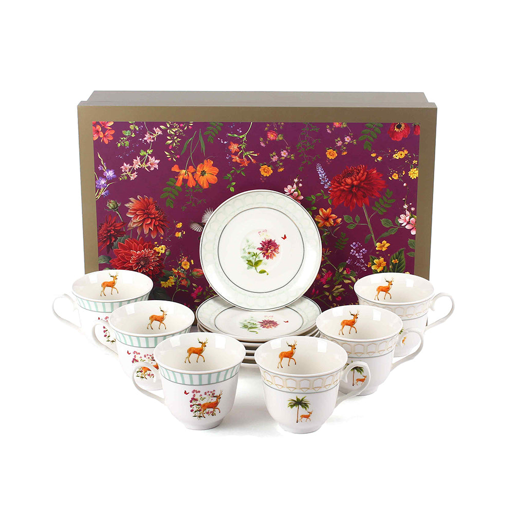 Tea Cup and Saucer Set 12 Pcs | Forest Glory | Ichkan Roots
