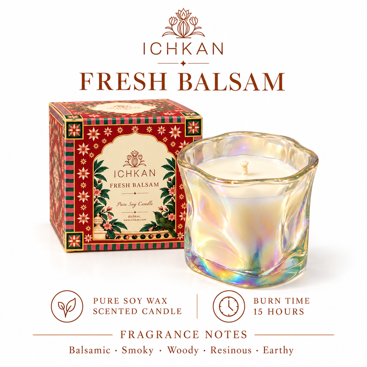 Fresh Balsam Scented Soy Wax Candle | Clear Glass Container ICHKAN by Day To Day