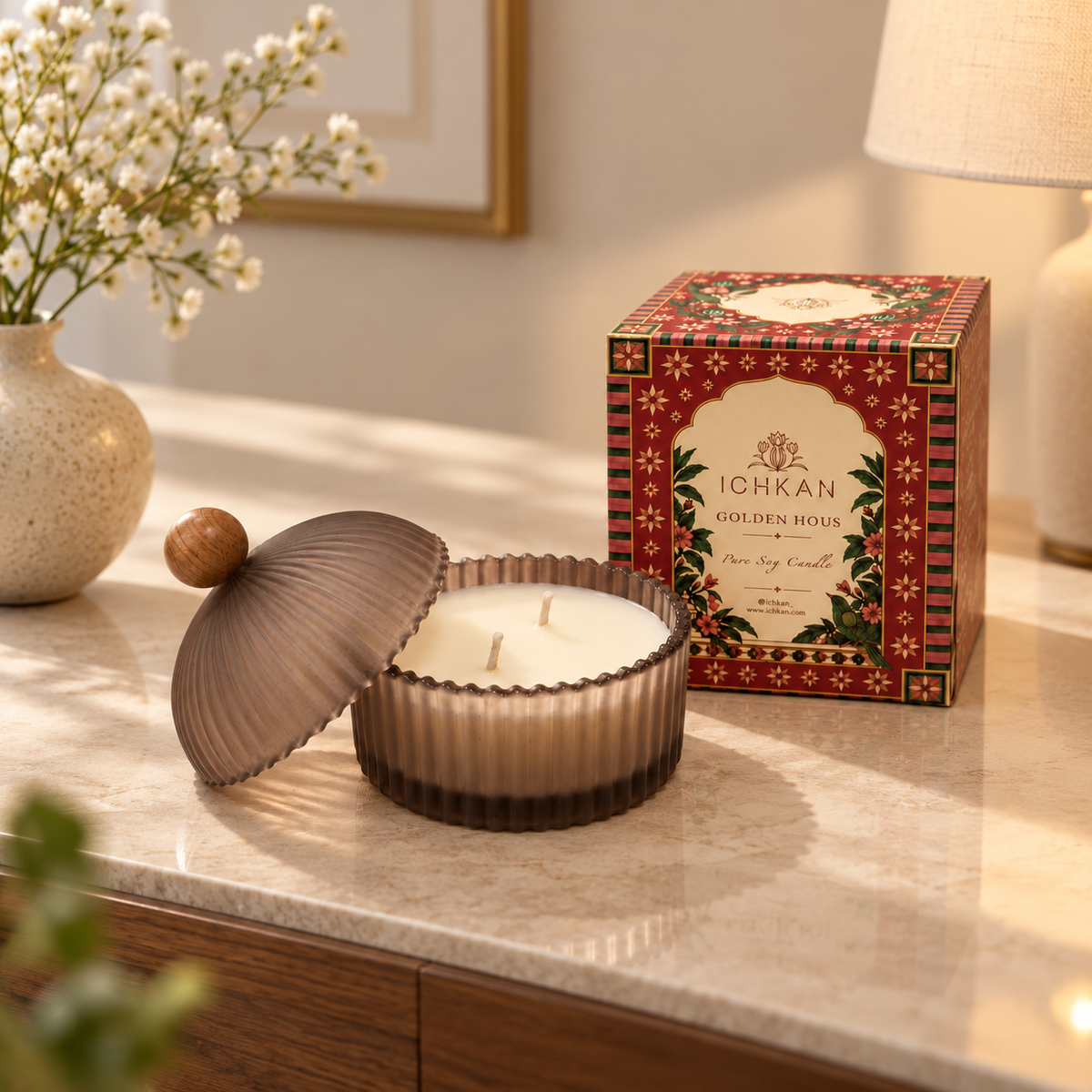 Golden Hous Scented Soy Wax Candle with Lid | Smokey Black ICHKAN by Day To Day
