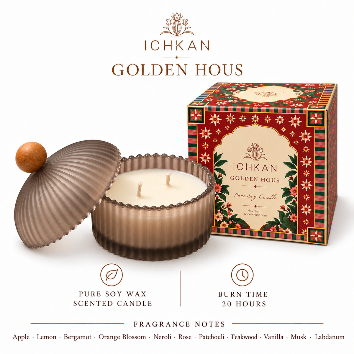 Golden Hous Scented Soy Wax Candle with Lid | Smokey Black ICHKAN by Day To Day