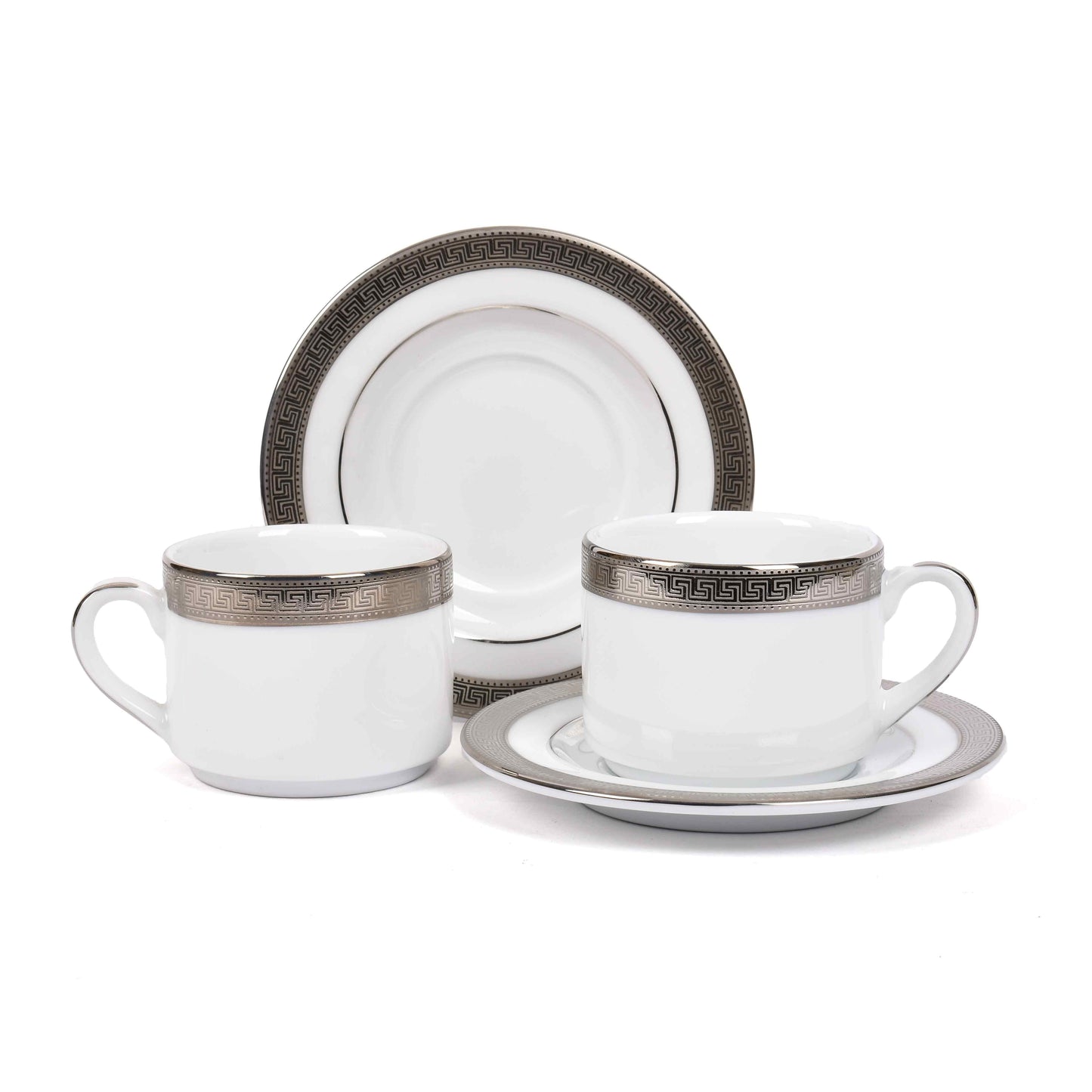 Tea Cup and Saucer Set 12pc | Platinum | Greek Key Platinum ICHKAN by Day To Day