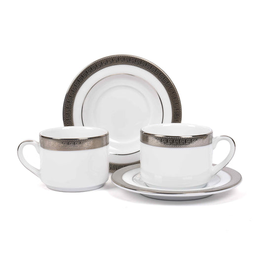 Tea Cup and Saucer Set 12pc | Platinum | Greek Key Platinum ICHKAN by Day To Day
