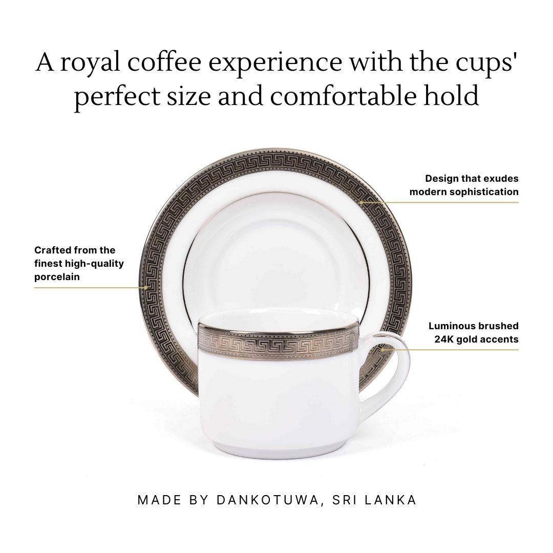 Tea Cup and Saucer Set 12pc | Platinum | Greek Key Platinum ICHKAN by Day To Day