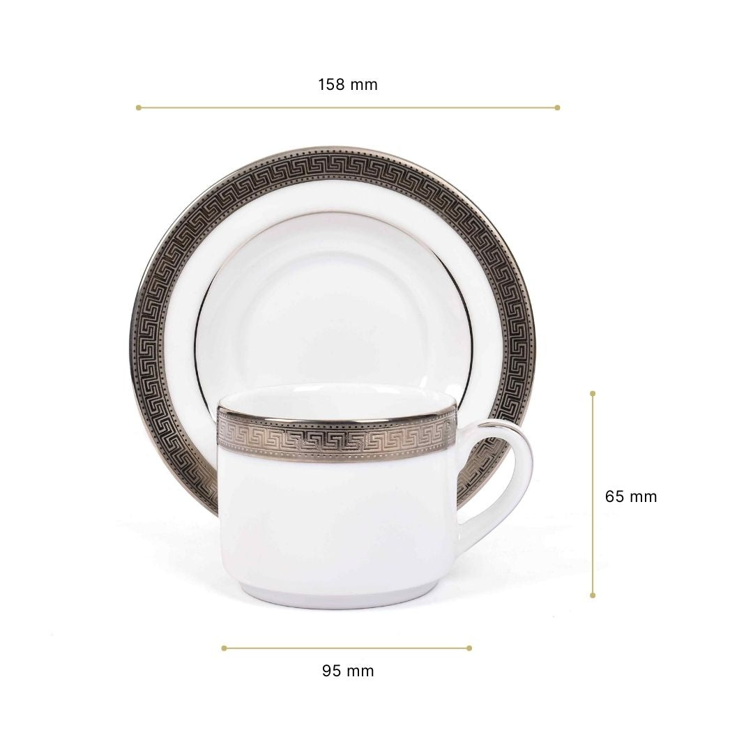 Tea Cup and Saucer Set 12pc | Platinum | Greek Key Platinum ICHKAN by Day To Day