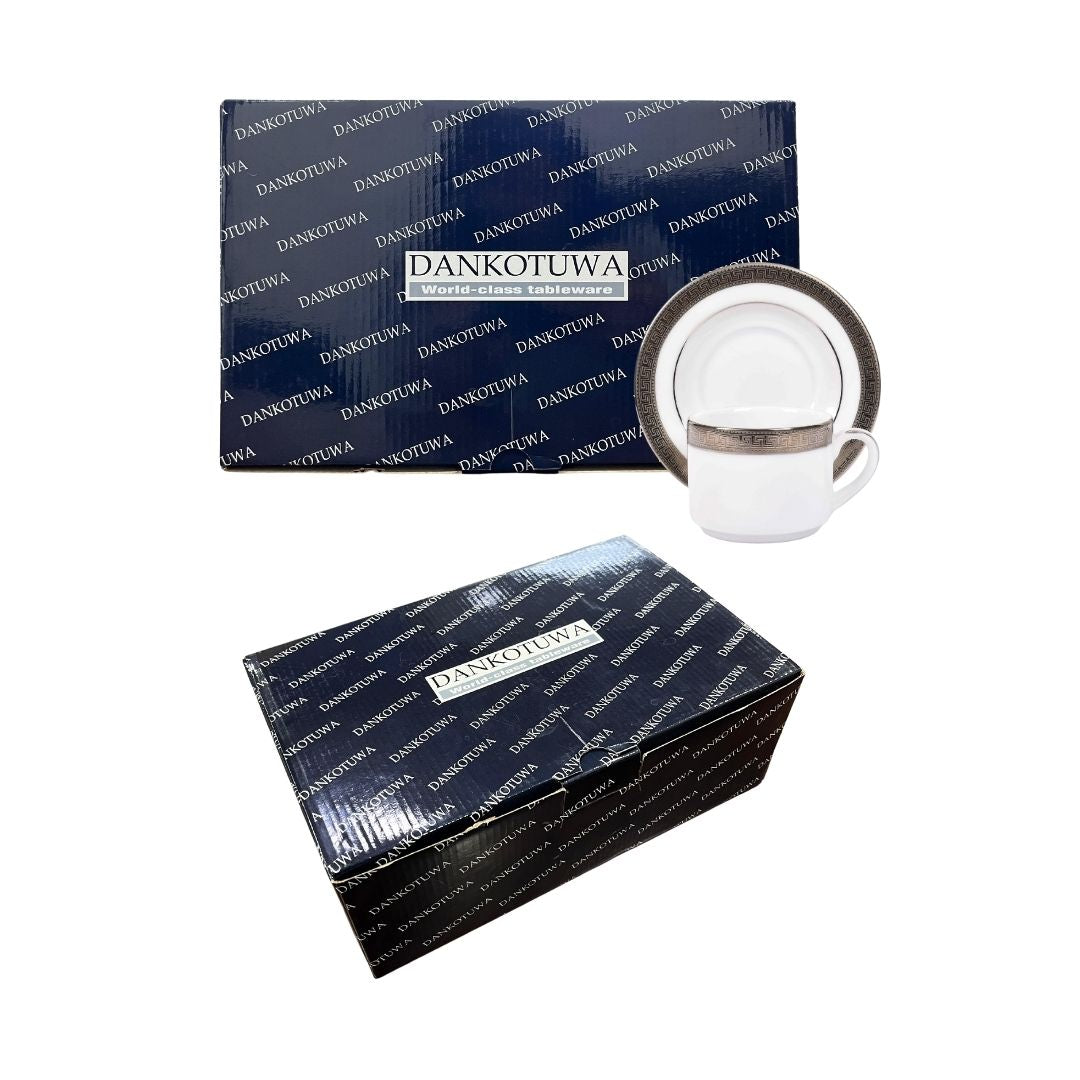 Tea Cup and Saucer Set 12pc | Platinum | Greek Key Platinum ICHKAN by Day To Day