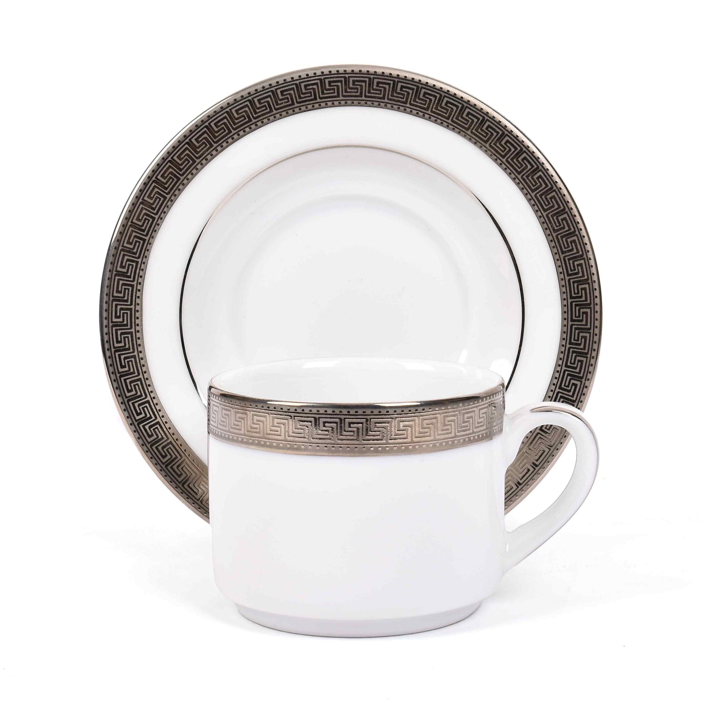 Tea Cup and Saucer Set 12pc | Platinum | Greek Key Platinum ICHKAN by Day To Day