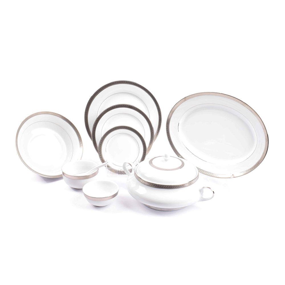 Porcelain Dinner Set 41pc | Platinum | Greek Key Platinum ICHKAN by Day To Day