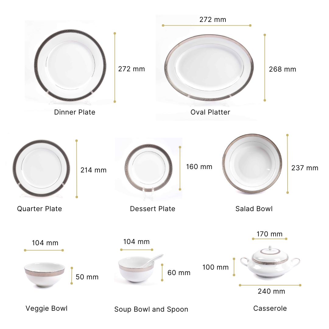 Porcelain Dinner Set 41pc | Platinum | Greek Key Platinum ICHKAN by Day To Day