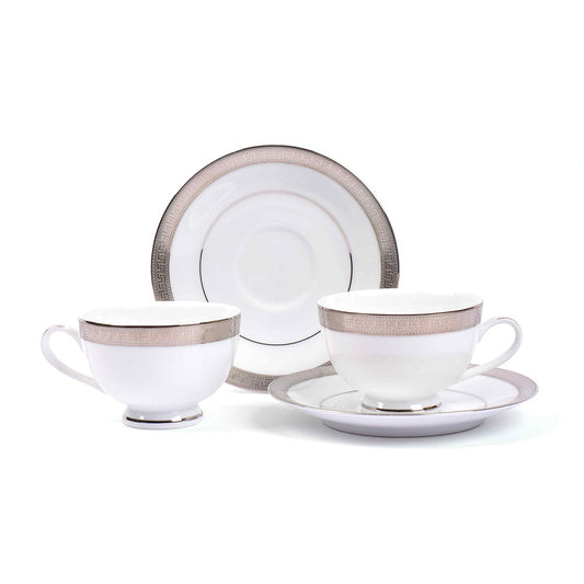 Tea Cup and Saucer Set 12pc | Platinum | Greek Key Platinum ICHKAN by Day To Day