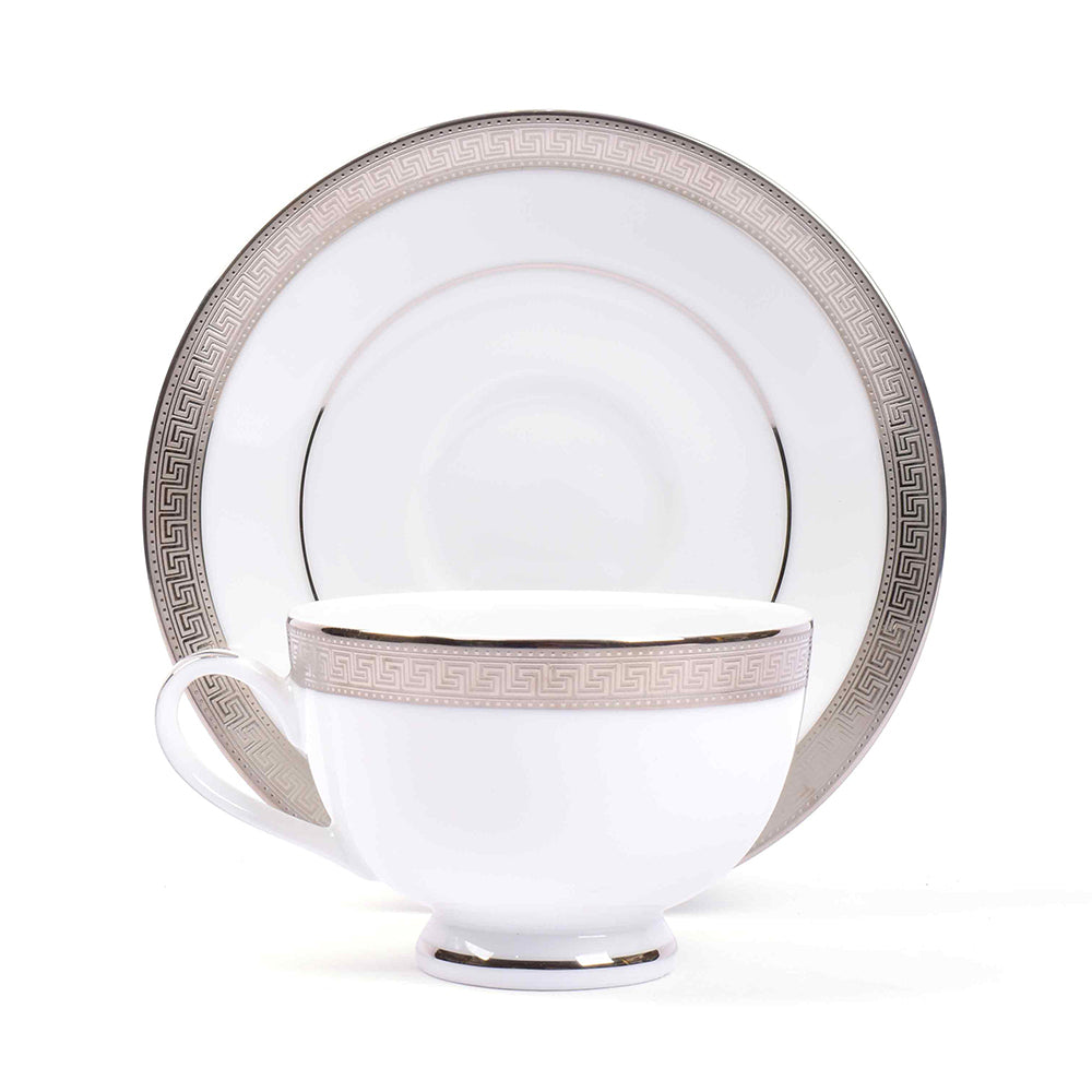 Tea Cup and Saucer Set 12pc | Platinum | Greek Key Platinum ICHKAN by Day To Day