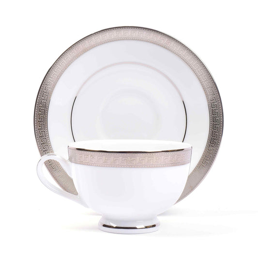 Tea Cup and Saucer Set 12pc | Platinum | Greek Key Platinum ICHKAN by Day To Day