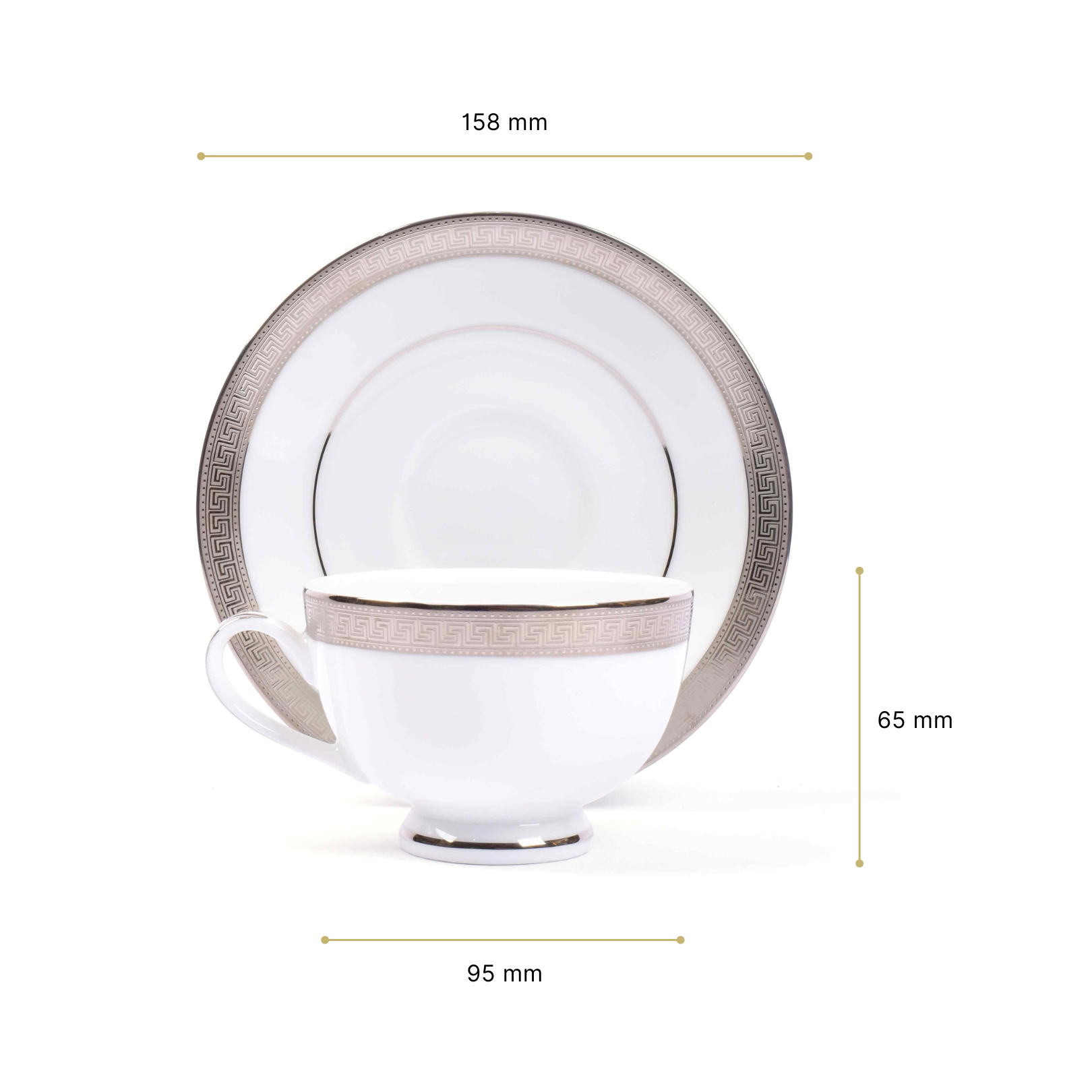 Tea Cup and Saucer Set 12pc | Platinum | Greek Key Platinum ICHKAN by Day To Day