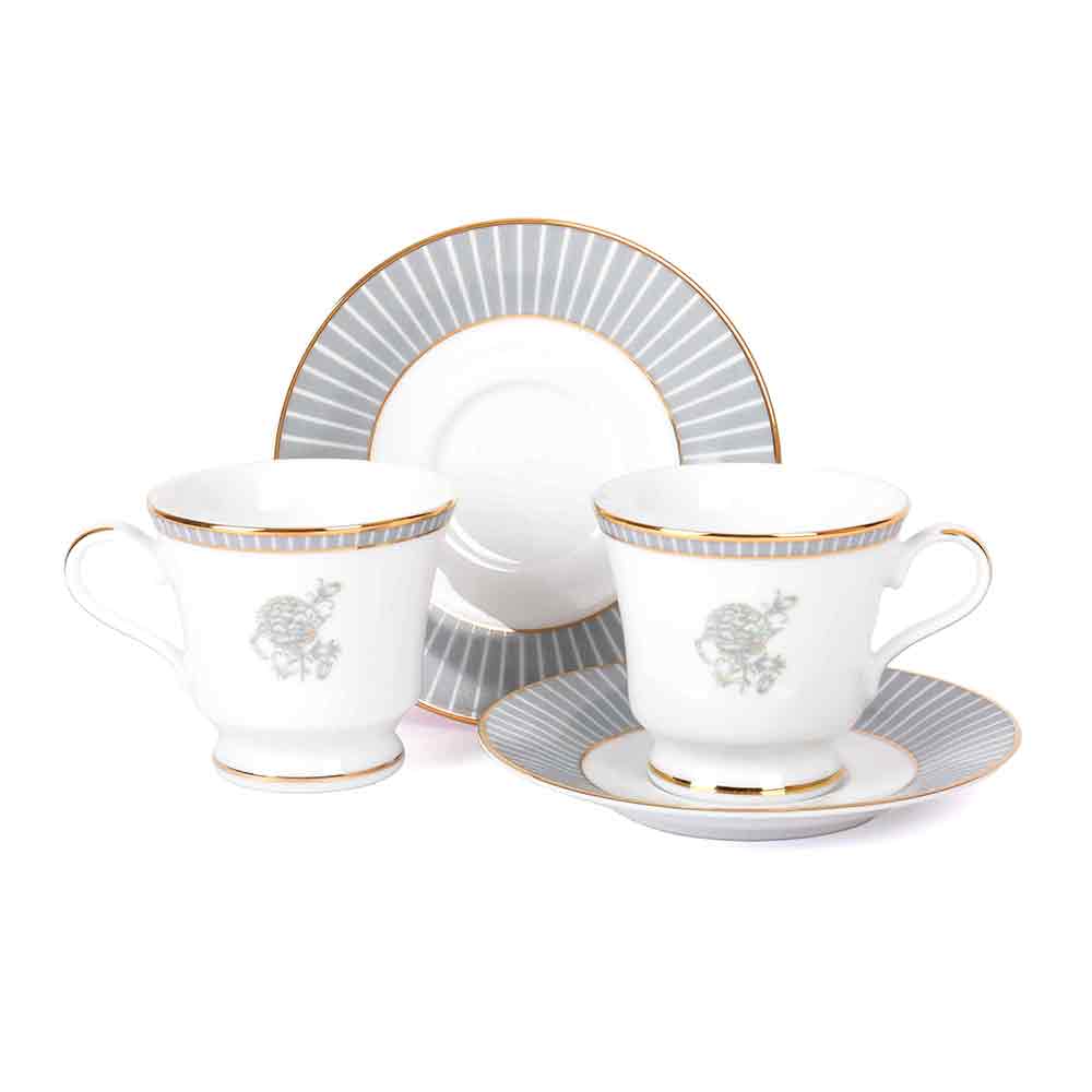 Tea Cup and Saucer Set 12 Pcs Bell Shape | Grey | Grey Iris ICHKAN by Day To Day