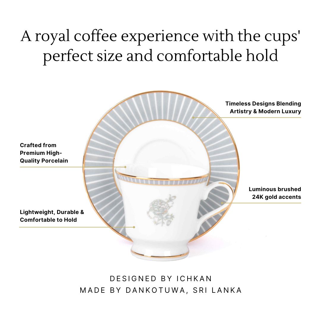 Tea Cup and Saucer Set 12 Pcs Bell Shape | Grey | Grey Iris ICHKAN by Day To Day