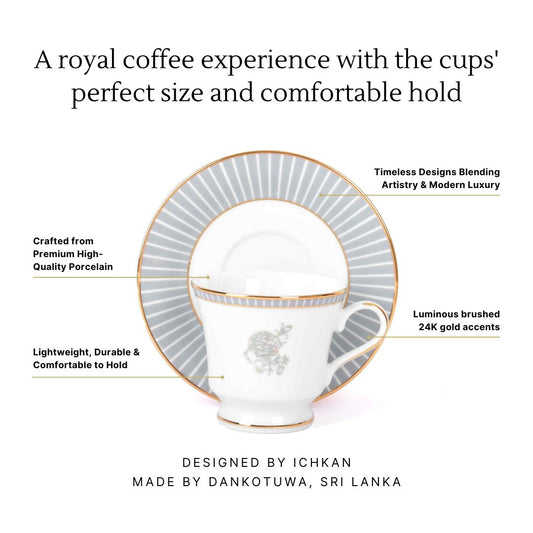 Tea Cup and Saucer Set 12 Pcs Bell Shape | Grey | Grey Iris ICHKAN by Day To Day
