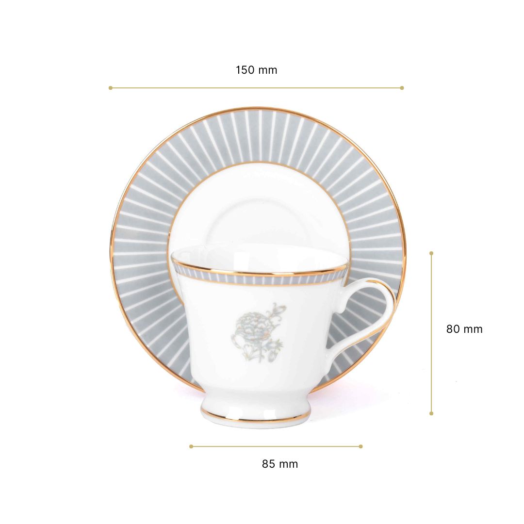 Tea Cup and Saucer Set 12 Pcs Bell Shape | Grey | Grey Iris ICHKAN by Day To Day