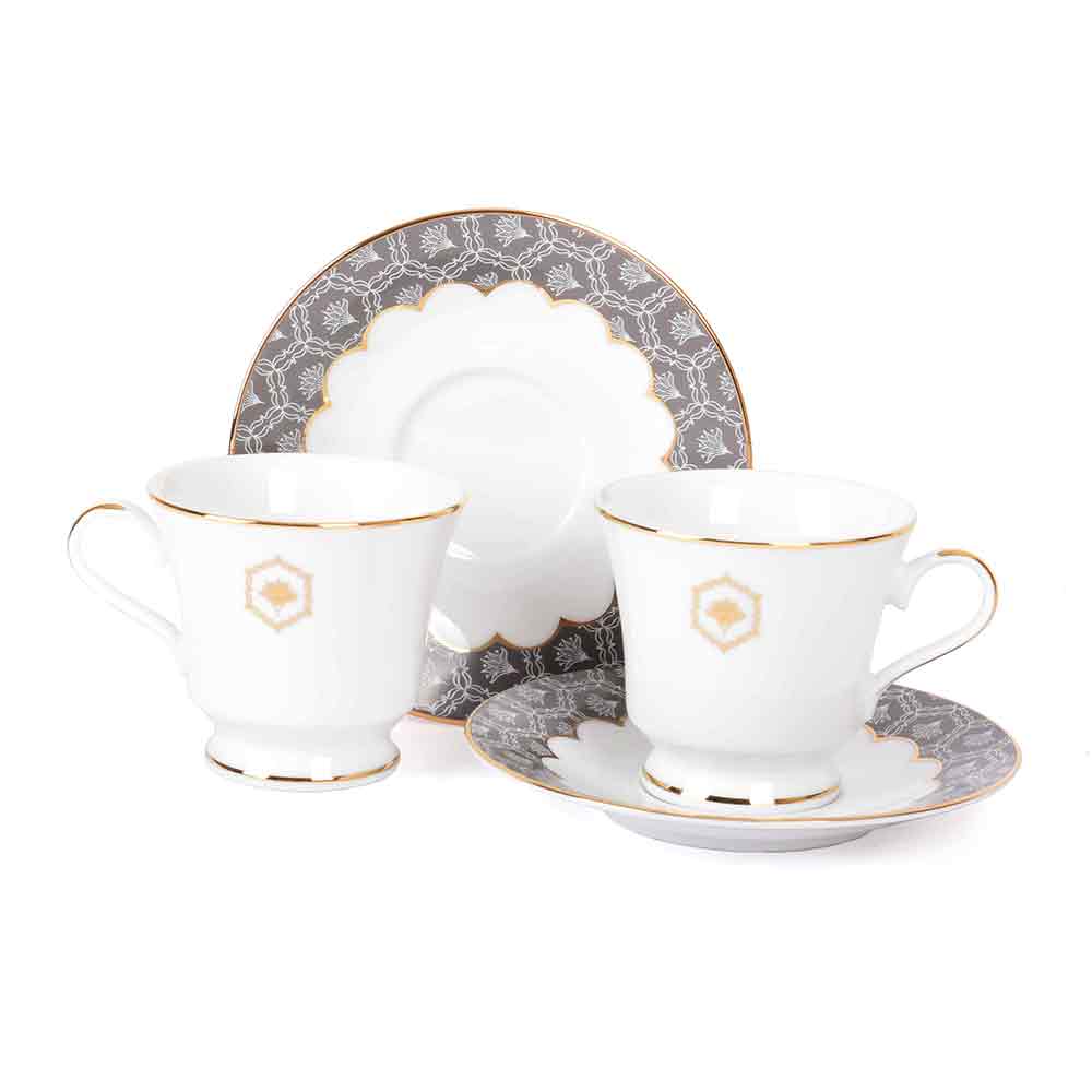 Tea Cup and Saucer Set 12 Pcs Bell Shape | Grey | Grey Legacy ICHKAN by Day To Day
