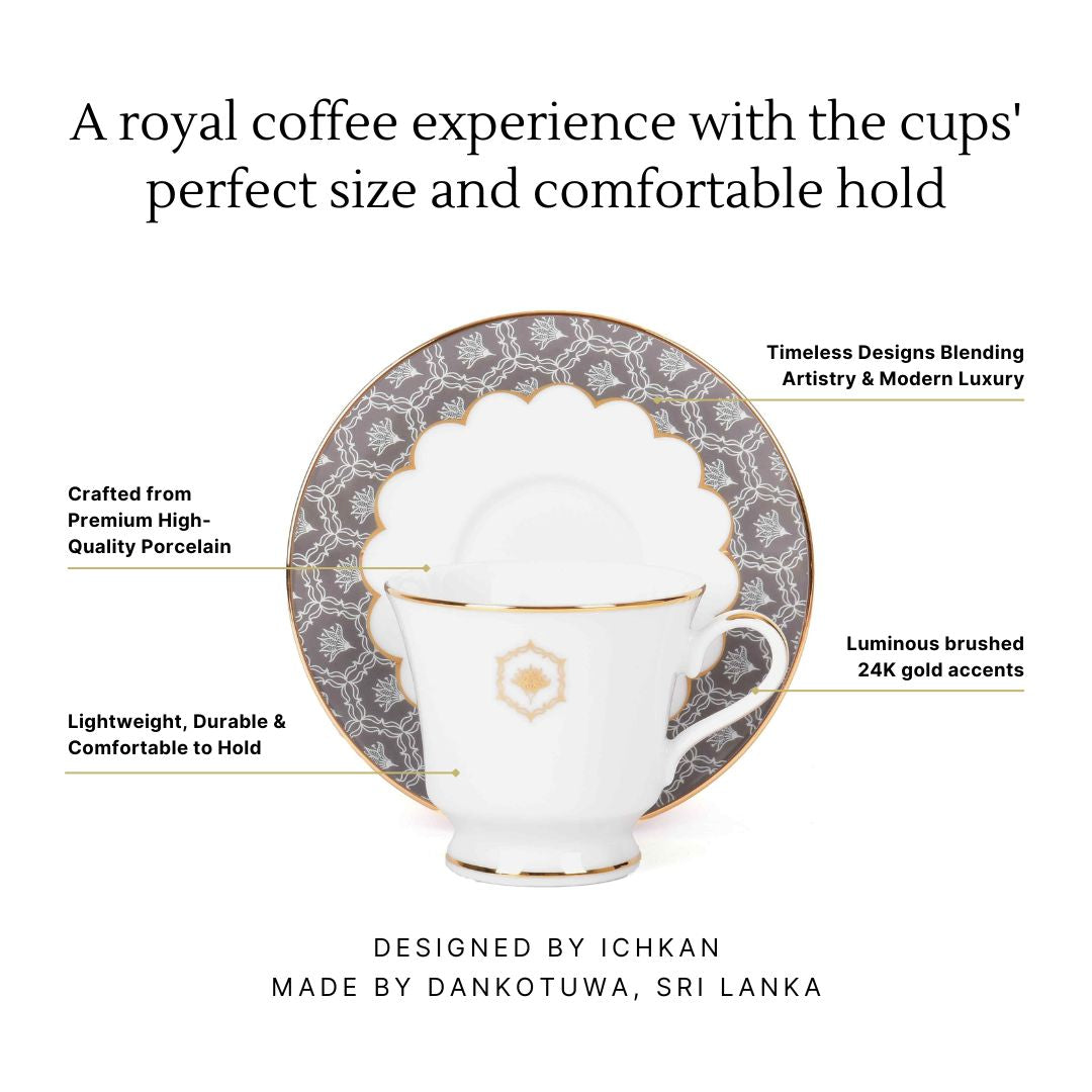 Tea Cup and Saucer Set 12 Pcs Bell Shape | Grey | Grey Legacy ICHKAN by Day To Day