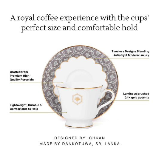 Tea Cup and Saucer Set 12 Pcs Bell Shape | Grey | Grey Legacy ICHKAN by Day To Day