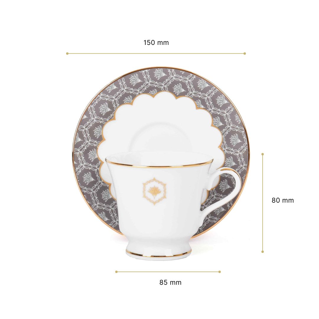 Tea Cup and Saucer Set 12 Pcs Bell Shape | Grey | Grey Legacy ICHKAN by Day To Day