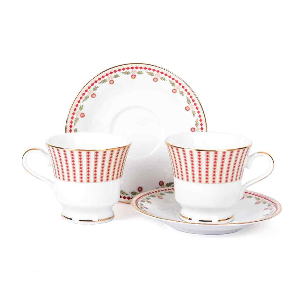 Tea Cup and Saucer Set 12 Pcs Bell Shape | Red | Kokanadam ICHKAN by Day To Day