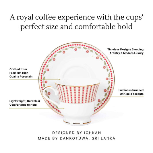 Tea Cup and Saucer Set 12 Pcs Bell Shape | Red | Kokanadam ICHKAN by Day To Day
