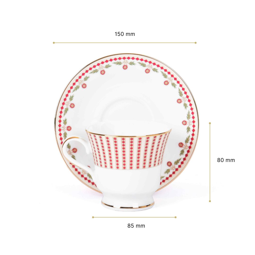 Tea Cup and Saucer Set 12 Pcs Bell Shape | Red | Kokanadam ICHKAN by Day To Day