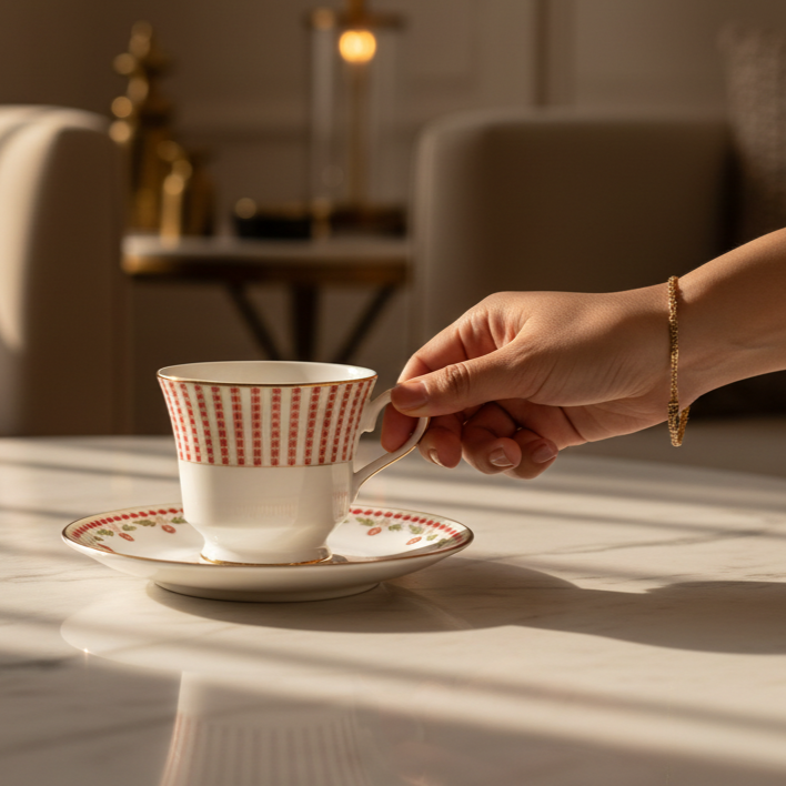 Tea Cup and Saucer Set 12 Pcs Bell Shape | Red | Kokanadam ICHKAN by Day To Day