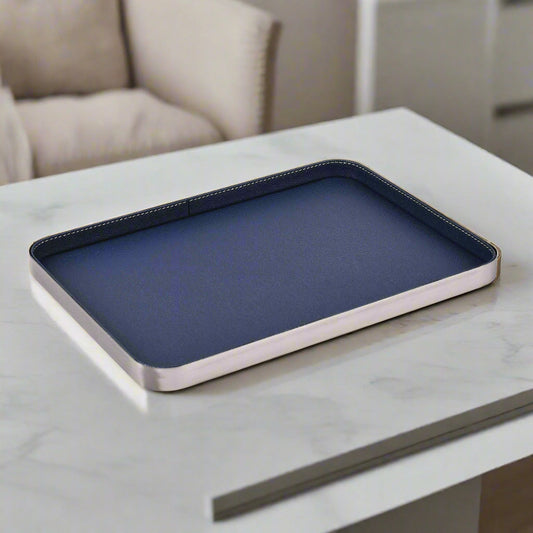 Luxe Metal Leatherette Serving Tray  | Blue ICHKAN by Day To Day