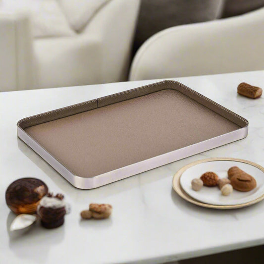 Luxe Metal Leatherette Serving Tray  | Brown ICHKAN by Day To Day