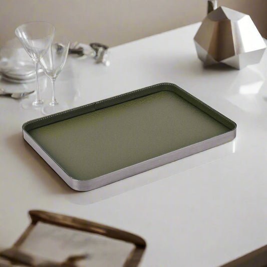Luxe Metal Leatherette Serving Tray  | Olive ICHKAN by Day To Day