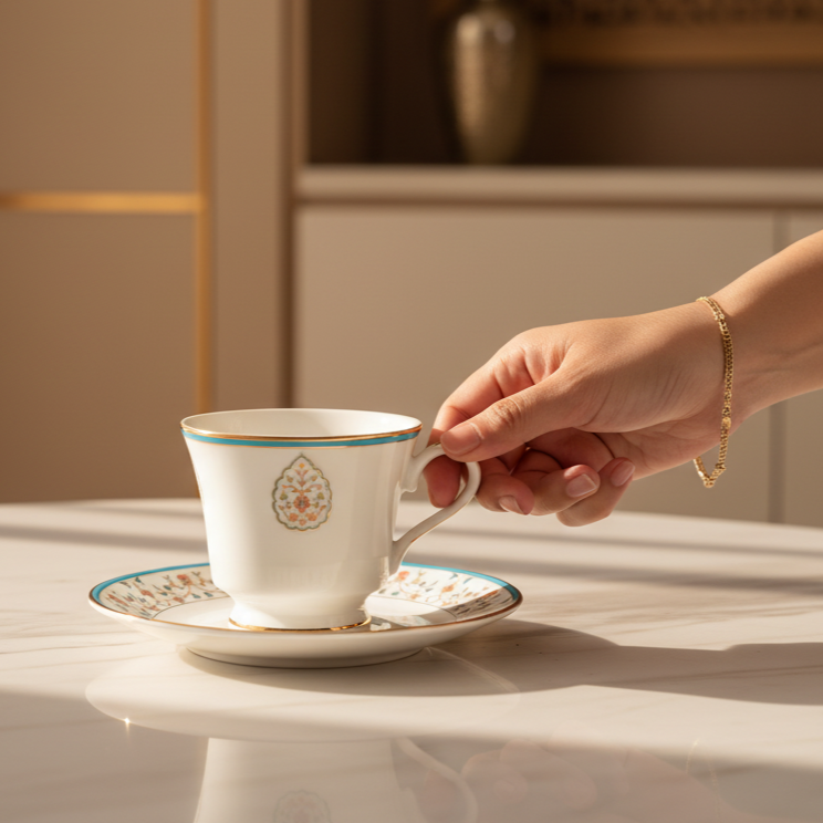 Tea Cup and Saucer Set 12 Pcs Bell Shape | Blue | Mavi ICHKAN by Day To Day
