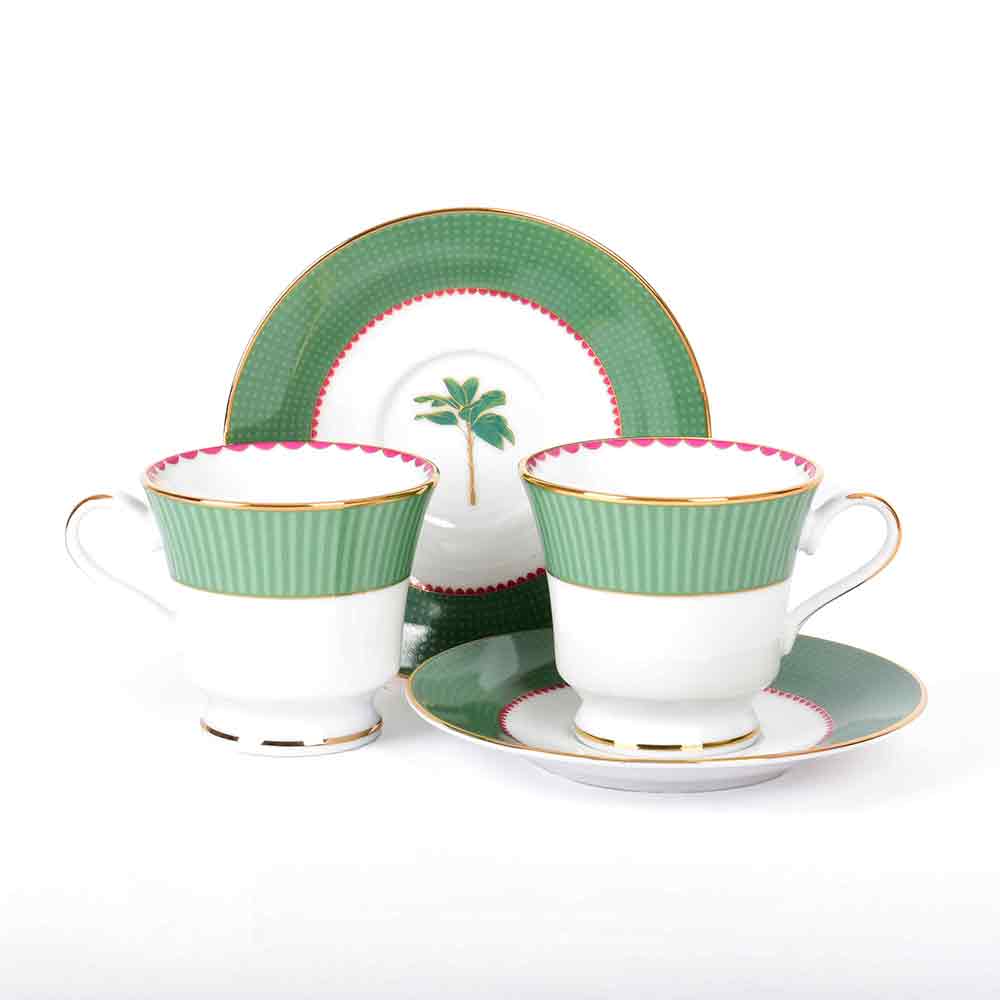 Tea Cup and Saucer Set 12 Pcs Bell Shape | Green | Mayura ICHKAN by Day To Day