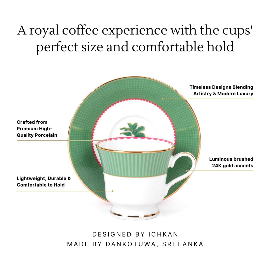 Tea Cup and Saucer Set 12 Pcs Bell Shape | Green | Mayura ICHKAN by Day To Day