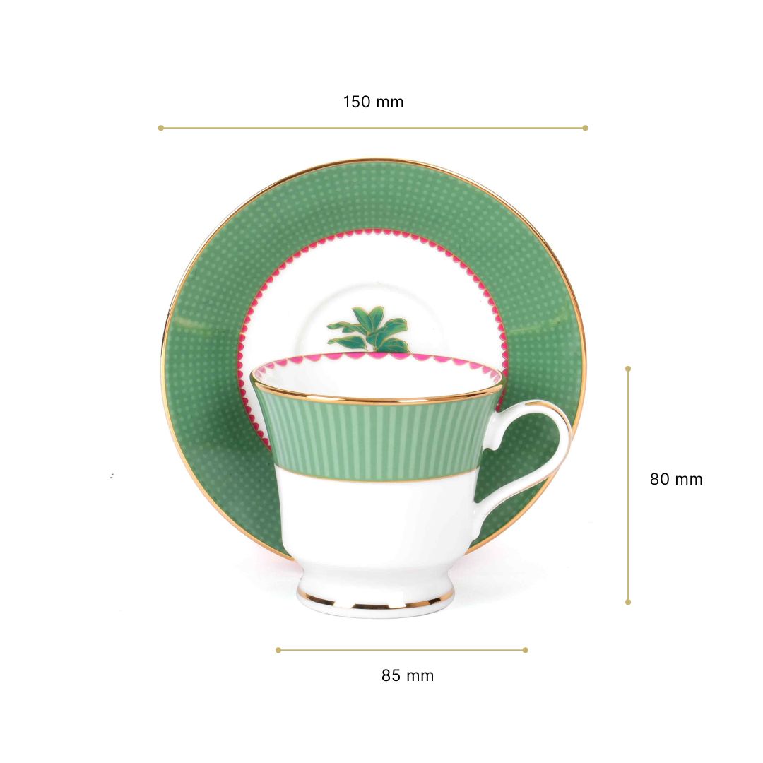 Tea Cup and Saucer Set 12 Pcs Bell Shape | Green | Mayura ICHKAN by Day To Day